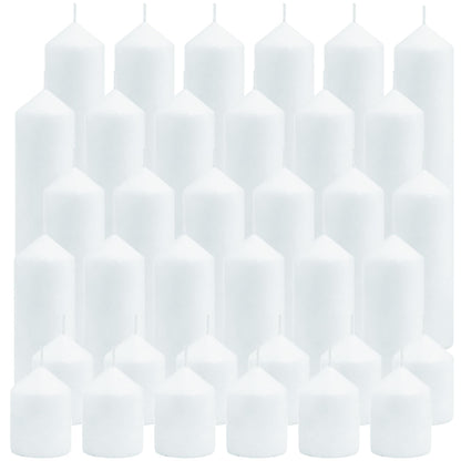 HTTBEIZI Pillar Candles Bulk Set - Unscented, Smokeless, Dripless | 3 Sizes: 2x3, 2x6, 2x8 Inches | Ideal for Weddings, Christmas & Home Decor (36, White)