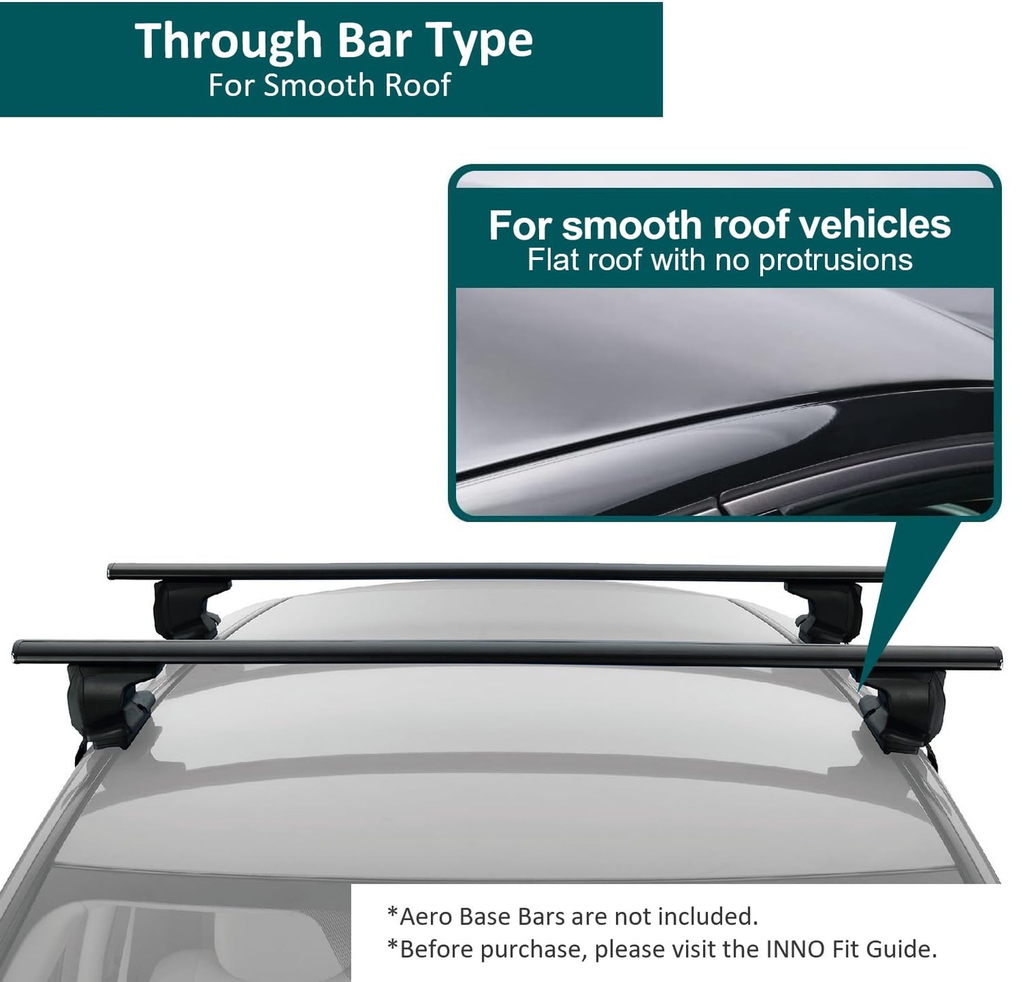 INNO XS250 Aero Low Profile Base Stays for Smooth Roof THROUGH (Set of 4) , Black , 2 7/8 in (73 mm)