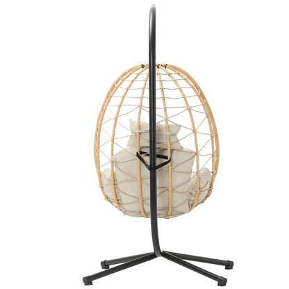 LEX CRAFT Egg Chair with Stand, Swing Chair Hanging Chair Nest Basket, UV Resistant Removable & Washable Cushions,350LBS Capacity for Bedroom, Balcony, Garden（YE-BE