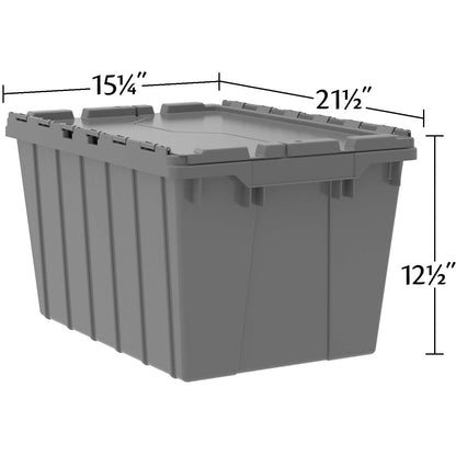 Akro-Mils 39120 Industrial Lidded Plastic Storage Container, Nesting and Stackable Plastic Storage Box with Lid Attached, Organization Tote for Garage and Warehouse, 21.5"x15.25"x12.5", Gray (6-Pack)