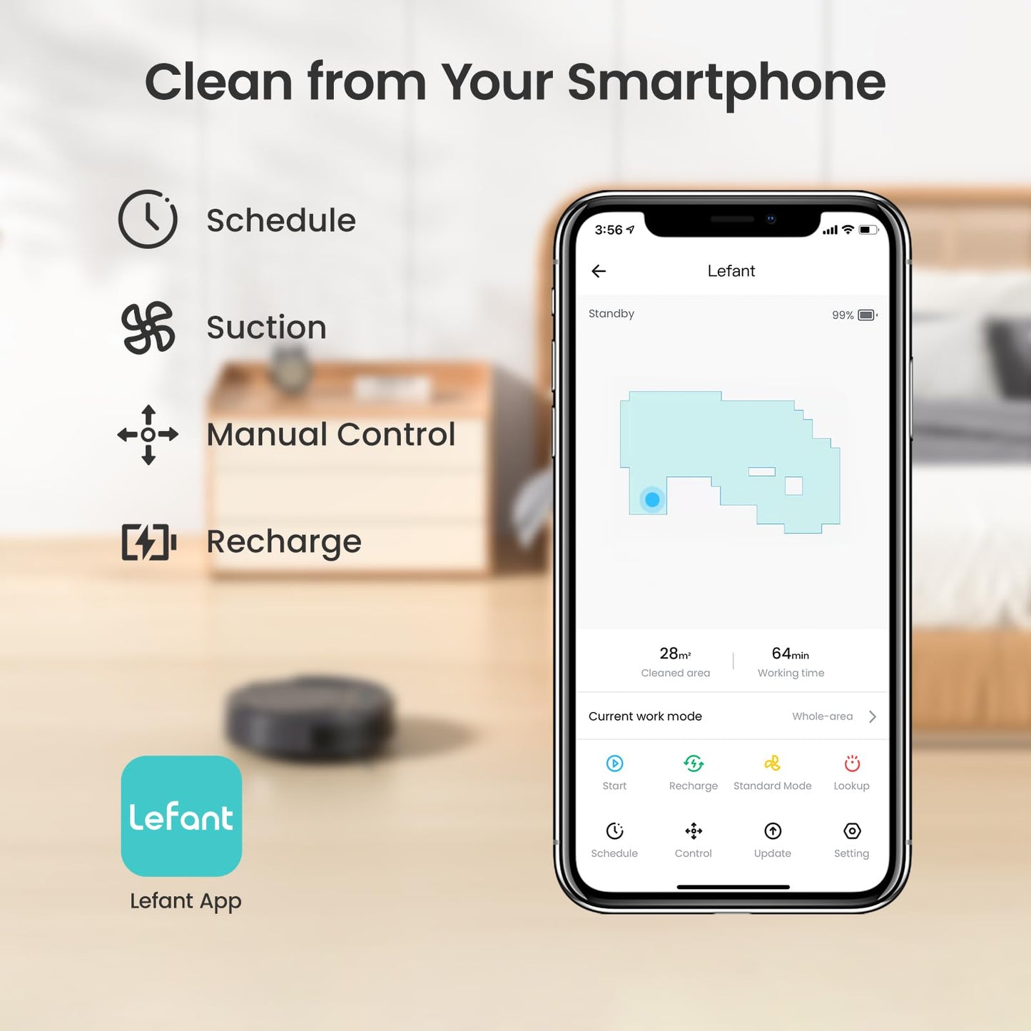 Lefant M210P Robot Vacuum Cleaner, Super Thin, Powerful Suction, Quiet, Self-Charging, Ideal for Pet Owners, Cleans Hard Floors to Medium-Pile Carpets, 120 Mins Runtime, APP/WiFi/Alexa Control, Gray