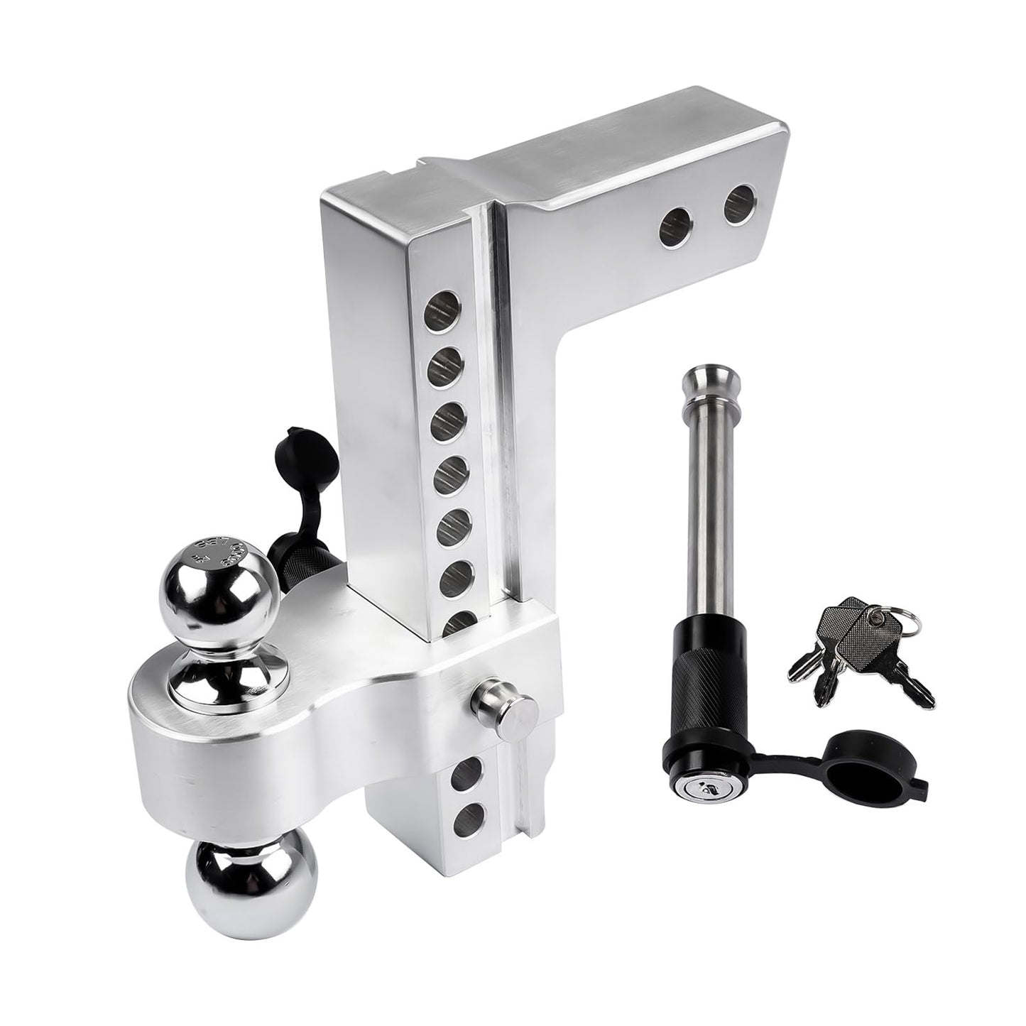 Lamerto Adjustable Trailer Hitch Ball Mount for 2.5-Inch Receiver, 10-Inch Drop/Rise Hitch 18500LBS, 2" and 2-5/16" Balls, with 2 latches Locks, Silver