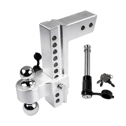 Lamerto Adjustable Trailer Hitch Ball Mount for 2.5-Inch Receiver, 10-Inch Drop/Rise Hitch 18500LBS, 2" and 2-5/16" Balls, with 2 latches Locks, Silver