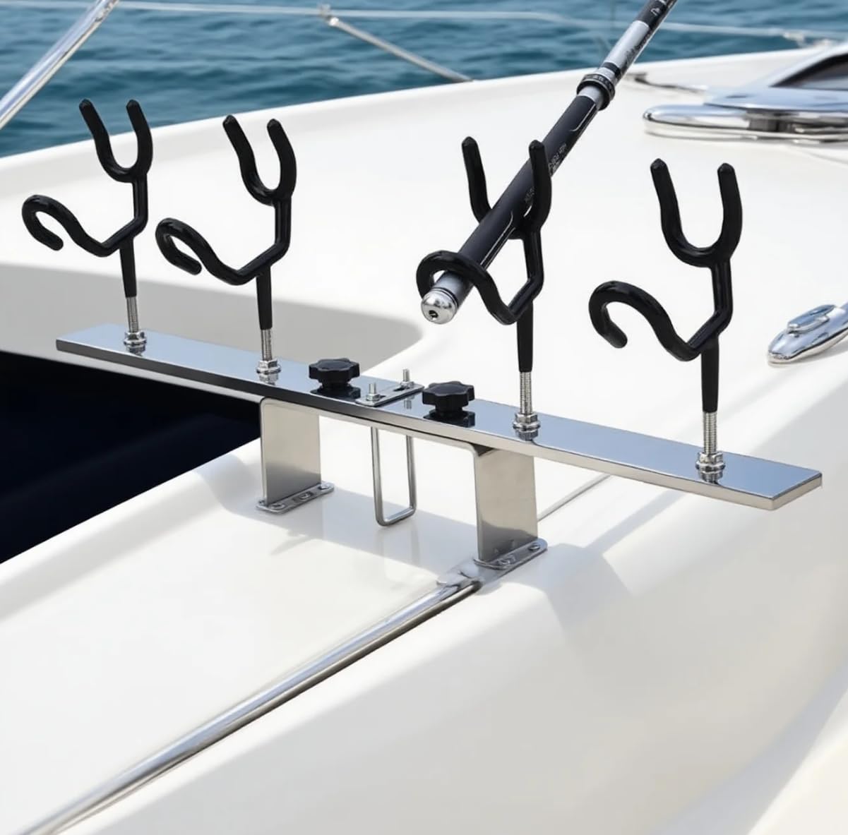 Tebaisea 4-Head Rod Holders, Adjustable Rod Holders for Boats, Yachts, Which can be Fixed to The Deck Cleat (Cleat Not Included) by Means of U-Bolts.