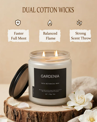 Gardenia Home Scented Candles, 13oz Organic Soy Wax, 76-Hour Clean Burning, Natural Candles Non Toxic, White Floral Scent for Relaxation, Aromatherapy Housewarming Candle for Men Women