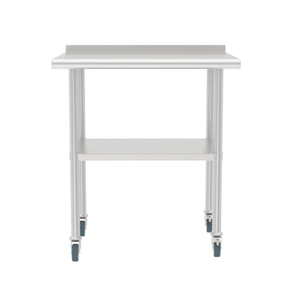 STEELBUS Stainless Steel Work Table with Back Panel,Undershelf and Casters,Commercial Prep Table for Kitchen, Restaurant,Garage,Workshop,NSF Certified,Durable,Scratch & Rust Resistant