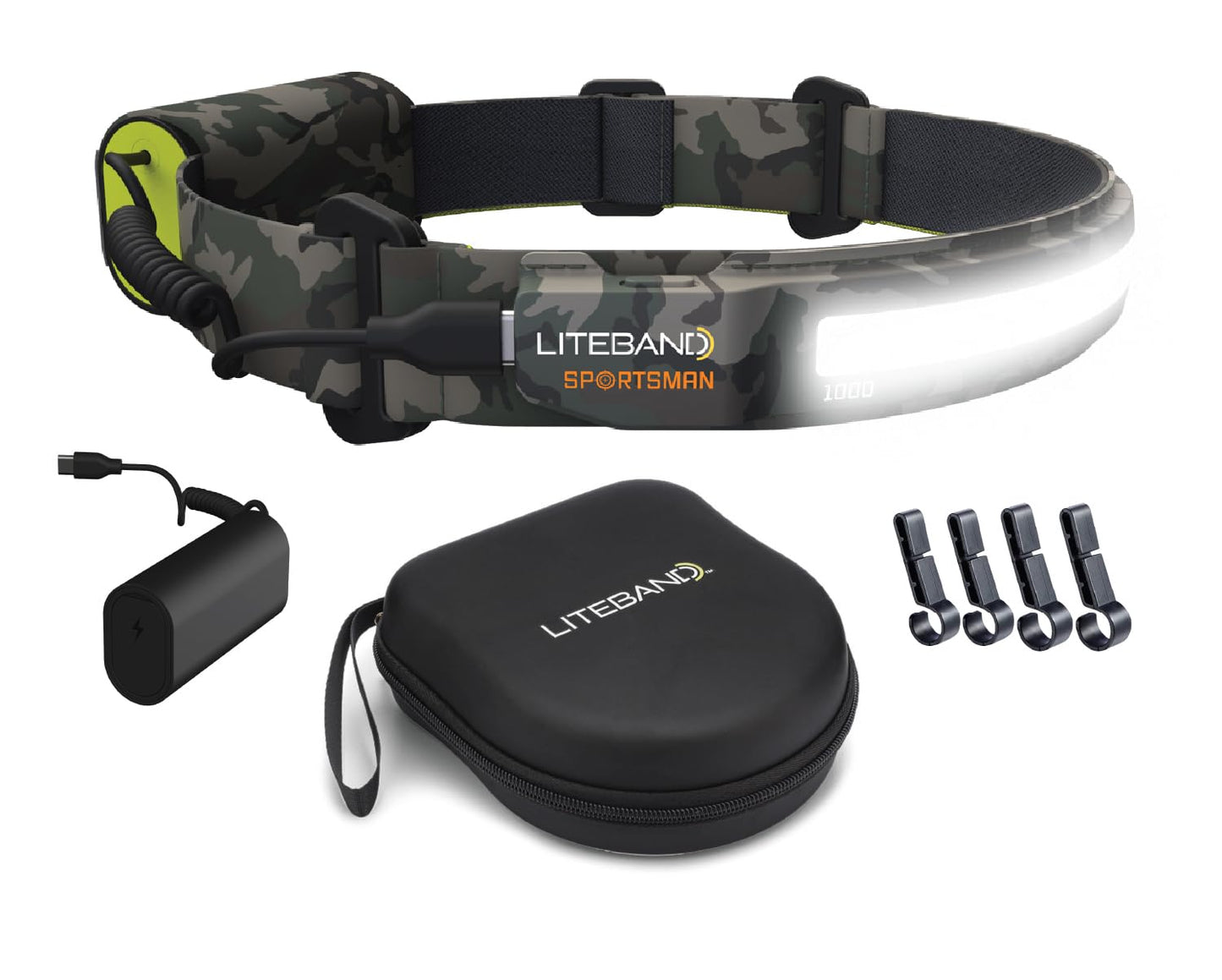 Liteband PRO Bundle 1000 Lumens LED Headlamp Rechargeable Battery Powered, Bright Tactical Head Lamp Flashlight Hard Hat Light, Mechanic Lamps, Camping, Running, Best Rated For Forehead, Camo