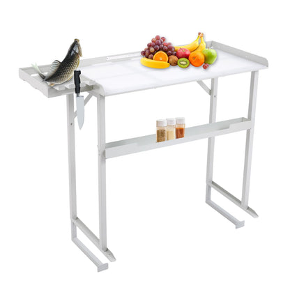 YeeJinHong Heavy-Duty Dock-Mounted Fish Fillet Table, Fish Cleaning Table with HDPE Cutting Board, Measure Mark, Storage Box, Knife Grooves