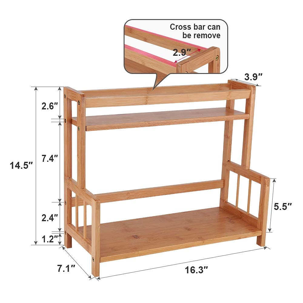 Ufine 2 Tier Bamboo Spice Rack Organizer Kitchen Countertop Storage Shelf