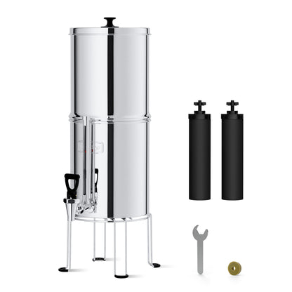 Waterdrop TK-S Gravity Water Filter System, NSF/ANSI 42&372 Standard, Stainless-Steel Water System with 2 Filters, Sight Glass Spigot and Stand, Reduces Chlorine and Lead, 2.25G