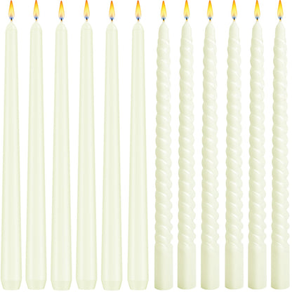 CACASO 12 Pack Candles,10 Inch Dripless Candle, Ivory Spiral Candlesticks, Long Unscented Candle Sticks for Party Dinner Wedding Home Decoration