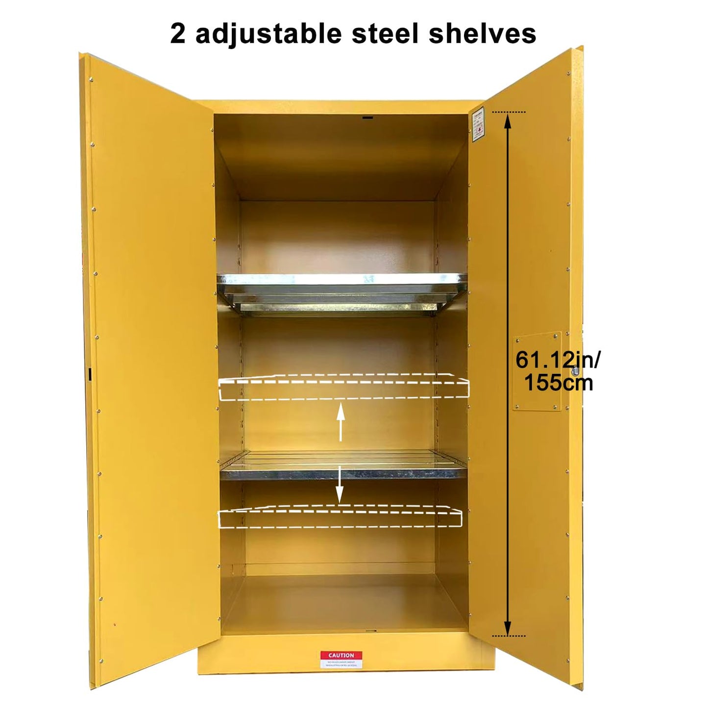 65H x 34W x 34D Double-Wall for Flammable Liquids, 65~90 Gallon Flammable Storage Cabinet with Adjustable Shelf x2,Thickened Galvanized Steel Fireproof Cabinet, Industrial & Commercial Use- Yellow