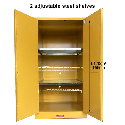 65H x 34W x 34D Double-Wall for Flammable Liquids, 65~90 Gallon Flammable Storage Cabinet with Adjustable Shelf x2,Thickened Galvanized Steel Fireproof Cabinet, Industrial & Commercial Use- Yellow
