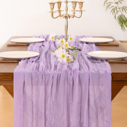 Socomi 6pcs Lilac Purple Lavender Cheesecloth Table Runner Summer Boho Rustic Gauze 120 inch 10FT Cheese Cloth Sheer Runner for Wedding Party Baby Shower Birthday Home Decor Holiday Decorations