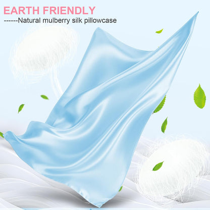 Skiennix Mulberry Silk Pillowcase - King Size, Hidden Zipper, Soft & Breathable, Sky Blue