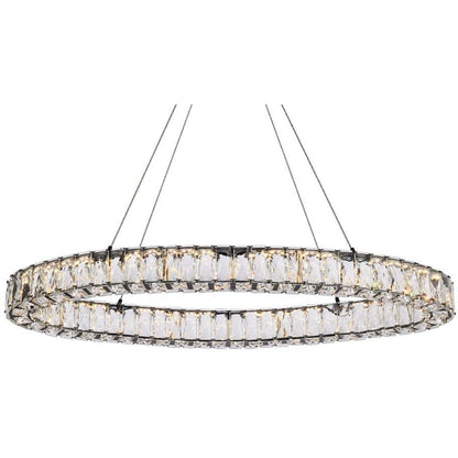 Elegant Lighting Monroe 36in LED Oval Pendant Light - Black, Metal and Crystal, Model 3503D36BK