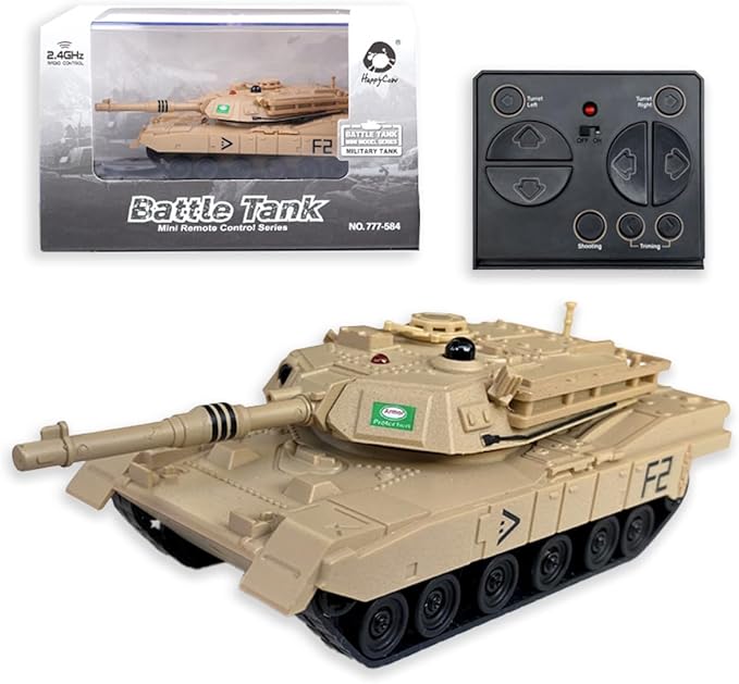 2.4GHz Mini RC Tank Toy with LED and Rotating Turret. The Ultimate Military Toy for Boys and Girls (Yellow)