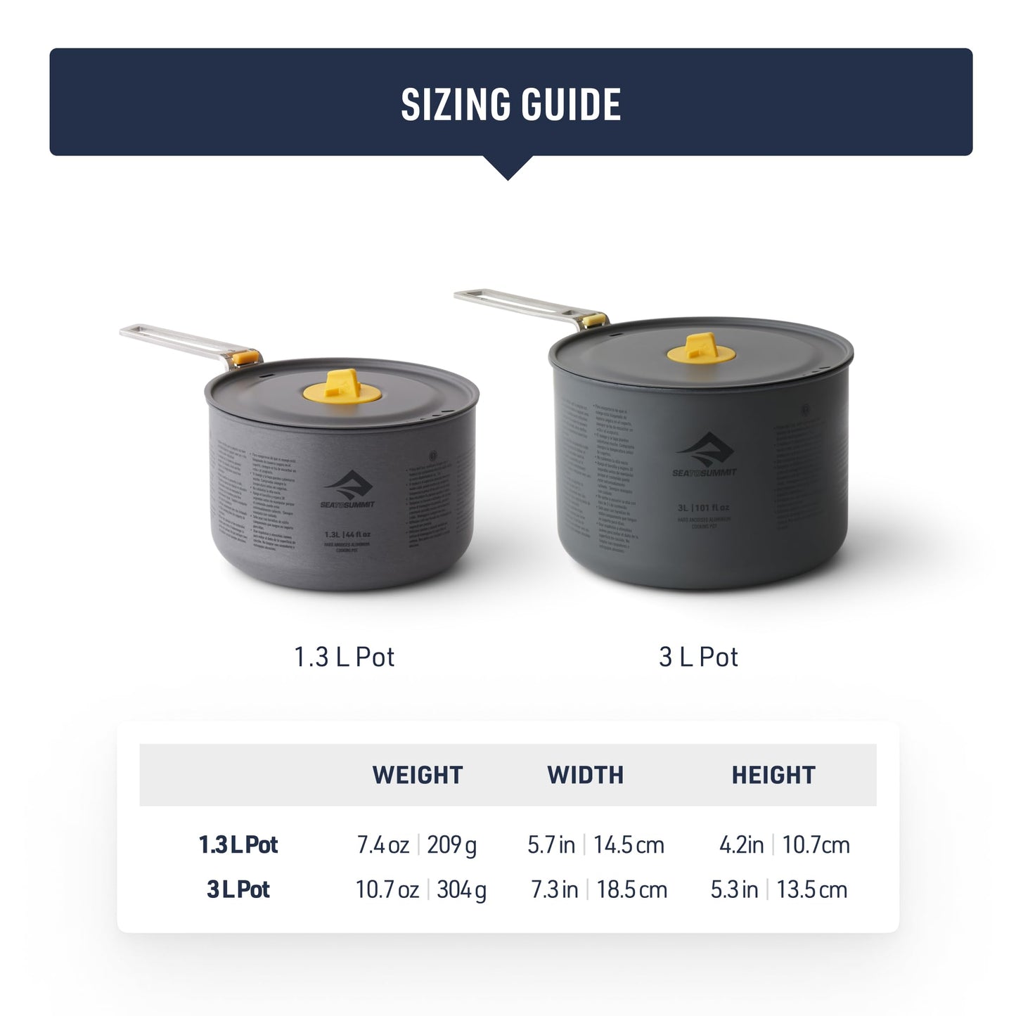 Sea to Summit Frontier Ultralight Two Pot Set for Camping, 1.3-Liter Pot and 3-Liter Pot