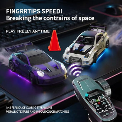1:43 RC Drift Car 20KM/H with Gyro 2.4G 4WD Full Proportional Alloy Sport Racing Car Adjustable Speed LED Lighting for Teens &amp Adults-D43-02