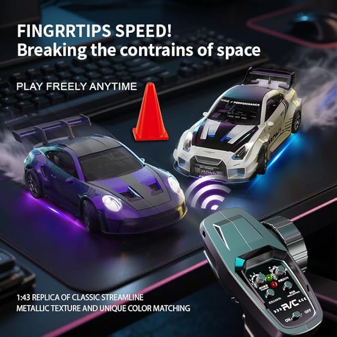1:43 RC Drift Car D43-01 - 2.4G Full Proportional 4WD Alloy 20KM/H High Speed RC Racing Car with Gyro Silent Bearings Adjustable Speed &amp Lighting(Q8/Blue/D43-01)
