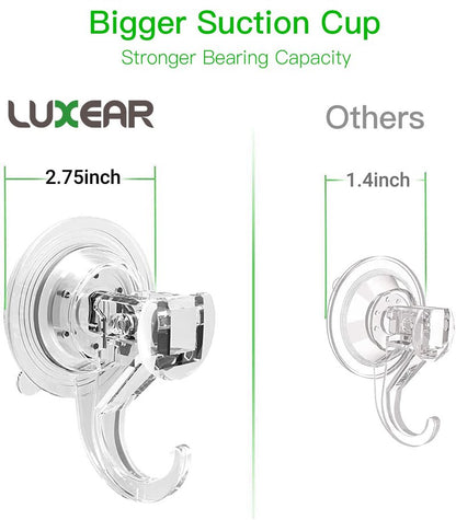 LUXEAR Suction Cup Hooks - 6 Pack Suction Hooks Reusable Powerful Waterproof - Clear Removable Suction Hanger for Shower,Tile,Bathroom,Towel,Kitchen,RV,Travel,Glass Door,Window