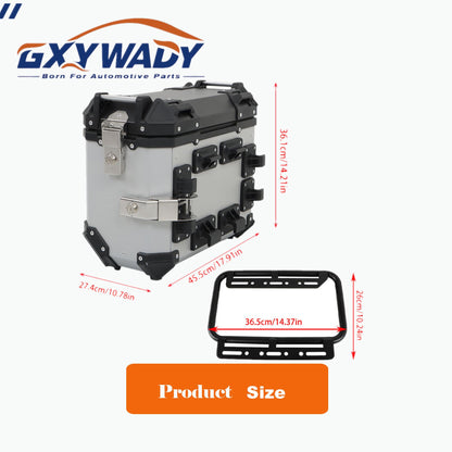 GXYWADY Universal Side Cases Motorcycle,36L Silver Aluminum Motorbike Hard Side Saddlebag Box Trunk with Support Racks