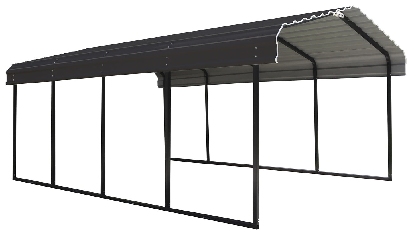 Arrow Shed 12 x 20 x 7-Foot Heavy Duty Galvanized Steel Metal Multi-Use Shelter, Shade, Carport, 12' x 20' x 7', Charcoal color