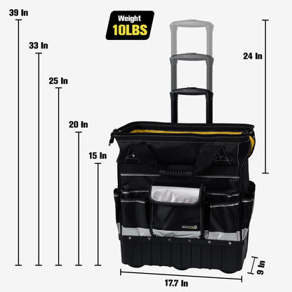 MARUTAI 18'' Rolling Tool Bag, Waterproof Tool Bag with Wheels, Portable Storage Organizer Rolling Tool Tote, fits in all cars/trucks/vans/motorcycles