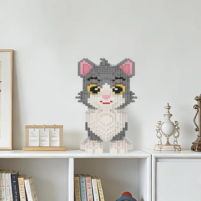 Cat Building Blocks with Organizer Bins | Grey | Micro 3D Animal Building Blocks | 3000PCS | Gift for Adults and Kids | Home &amp Office Decor | RQ8888