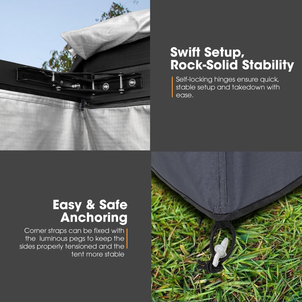 SanHima 2 Room Awning Shower Tent with Roof - Car Side Shower Room w/LED Light, Camping Waterproof Portable Privacy Shelter Bathroom Overland, Gray