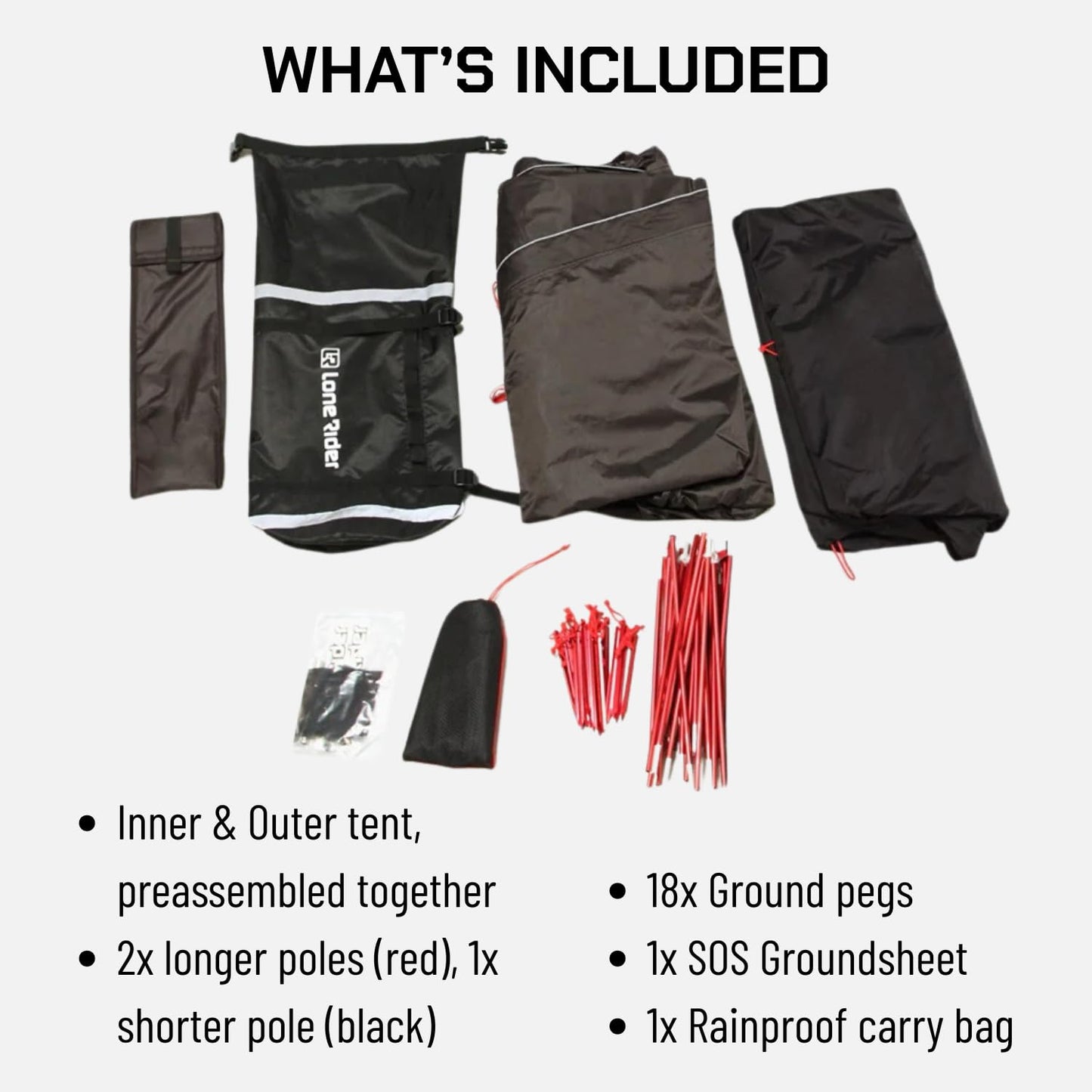 Lone Rider Motorcycle Tent with Bike Compartment - Fully Waterproof 2 Person Camping MotoTent Shelter with Moto Gear Equipment Storage Area - Includes Carry Bag, Groundsheet and Pegs