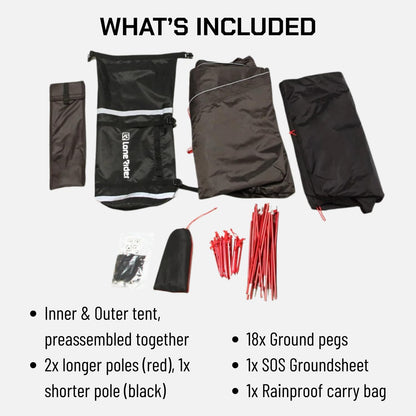 Lone Rider Motorcycle Tent with Bike Compartment - Fully Waterproof 2 Person Camping MotoTent Shelter with Moto Gear Equipment Storage Area - Includes Carry Bag, Groundsheet and Pegs