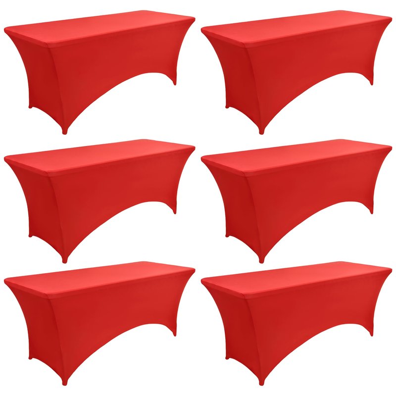 ZarzaaSik 6-Pack 6ft Red Spandex Table Covers for Rectangle Standard Folding Tables - Wrinkle Resistant Stretch Tablecloths - Ultimate Fitted Table Protector for Parties, Trade Shows, Wedding