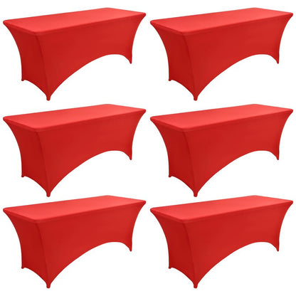 ZarzaaSik 6-Pack 6ft Red Spandex Table Covers for Rectangle Standard Folding Tables - Wrinkle Resistant Stretch Tablecloths - Ultimate Fitted Table Protector for Parties, Trade Shows, Wedding