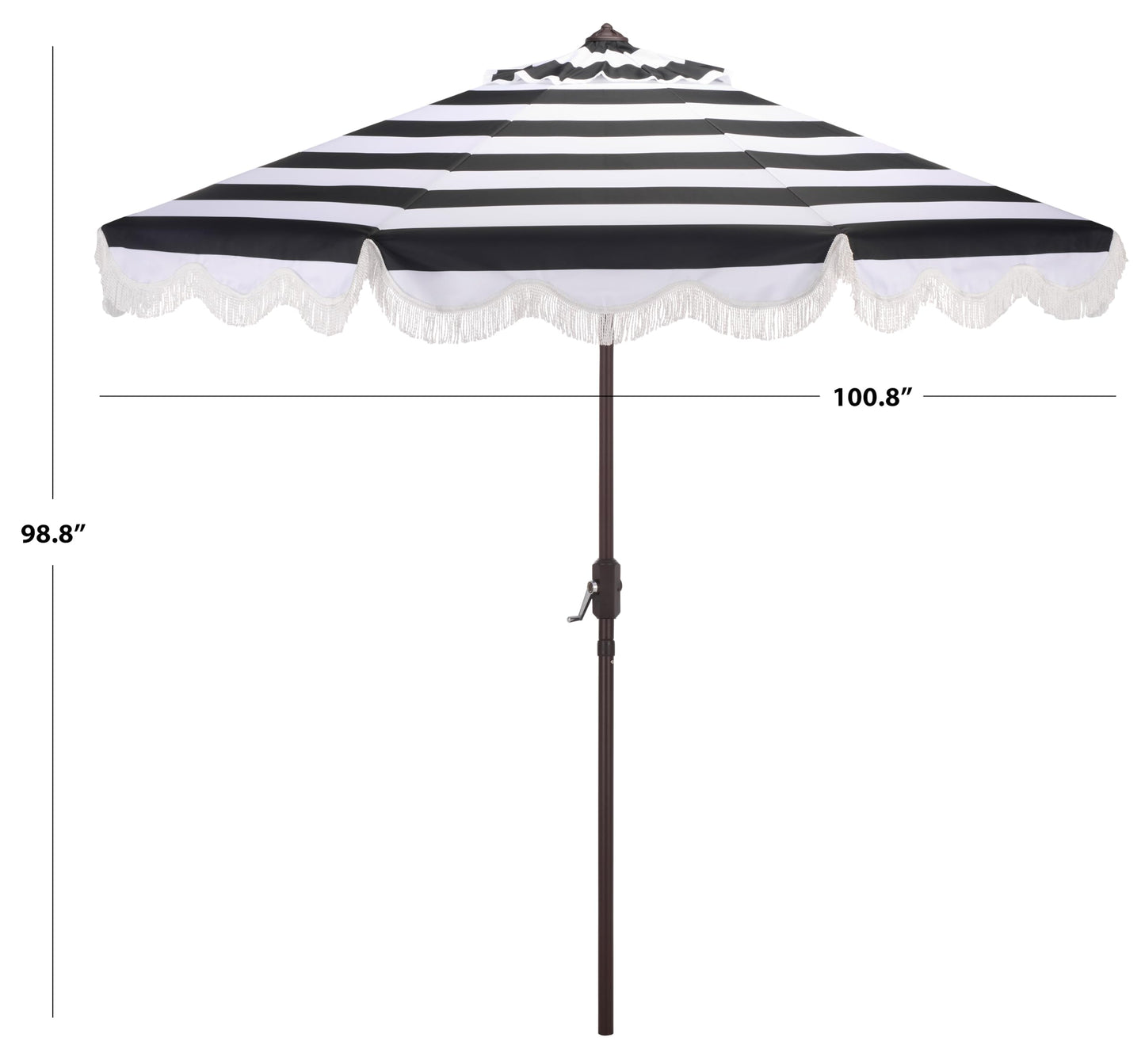 SAFAVIEH Outdoor Patio Furniture Collection – Lucerna 9 Ft Crank Patio Umbrella, Black Stripe & Brown Pole, Market Umbrella with Crank Lift (PAT8015A)