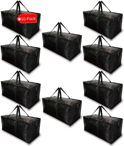 BAG-THAT! Heavy Duty Large Moving Bags - Durable Storage Totes with Strong Zipper & Comfortable Handles | 10-Pack