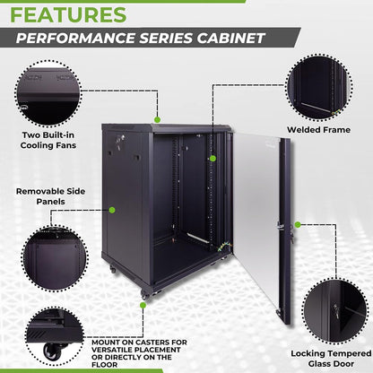 NavePoint 15U Server Cabinet Wall Mount Rack Enclosure with Caster Wheels, Includes 2 Fans, Locking Glass Door, Removable Side Panels – 15U Network Cabinet 17.7” Deep, 19”Server Rack for IT Equipment