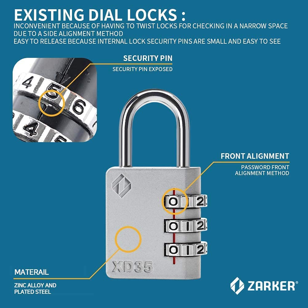 Zarker XD35 Combination Lock, 3-Digit Padlock for School, Gym, Sports Locker Lock, Fence, Toolbox, Case, Outdoor, Hasp Storage (1-Pack, Emerald)