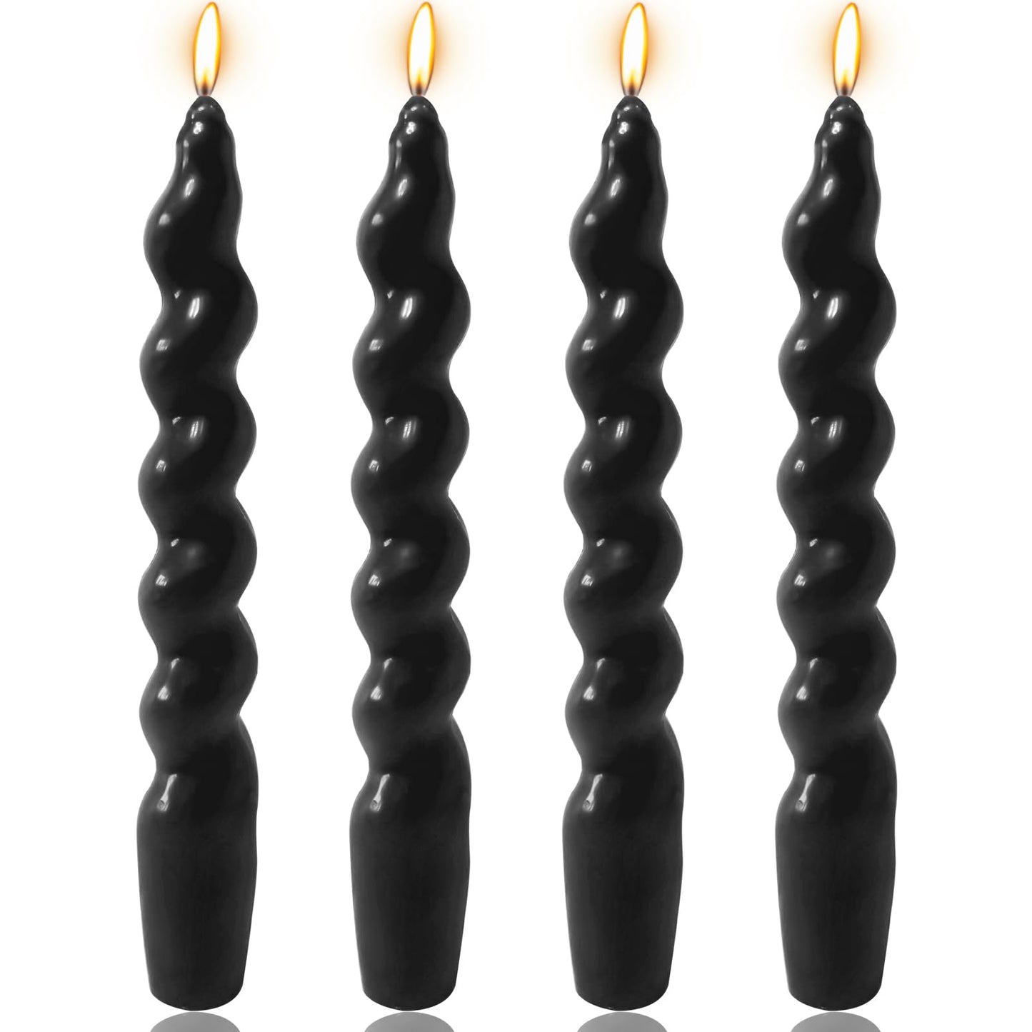 4 Pack 7 Inch Black Spiral Taper Candles, Unscented Dripless Twisted Fat Candlesticks for Home Décor Party Halloween Celebrations