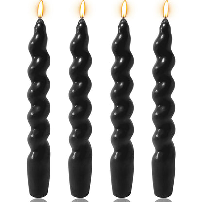 4 Pack 7 Inch Black Spiral Taper Candles, Unscented Dripless Twisted Fat Candlesticks for Home Décor Party Halloween Celebrations