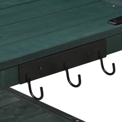 Merax Outdoor Potting Bench Table with Hutch, 50.2" Fir Wood Garden Workstation, Large Countertop, 2 Shelves, 2 Cabinets, 3 Side Hooks, Wooden Gardening Planting Table for Backyard, Patio, Green