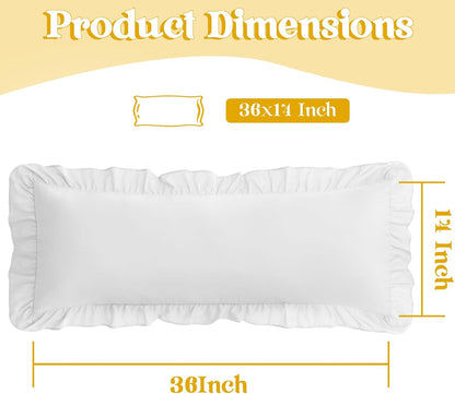 KKJIAF White Lumbar Pillow Cover - Microfiber Ruffled Sham for Couch & Bed | 14x36 Inch