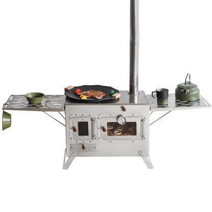 Large Camping Oven Stove Portable Outdoor Cooking Stove with Oven Tent Stove with Chimney Steel