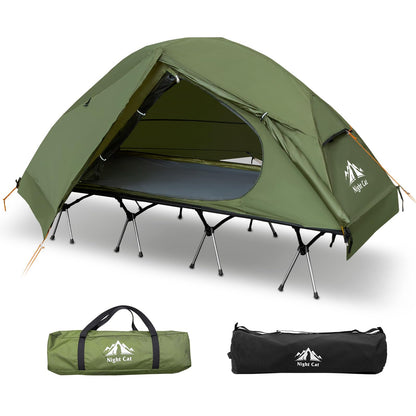 Night Cat Camping Cot Tent - Waterproof 1-Person Off-Ground Combo Cot Bed for Adults Portable Easy Set-up Tent Green 31.5'' Width