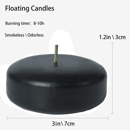 Black Floating Candles 3 inch 12 Pack - Floating Candles for centerpieces - Wedding Decor - Burning Time 8-10 Hours