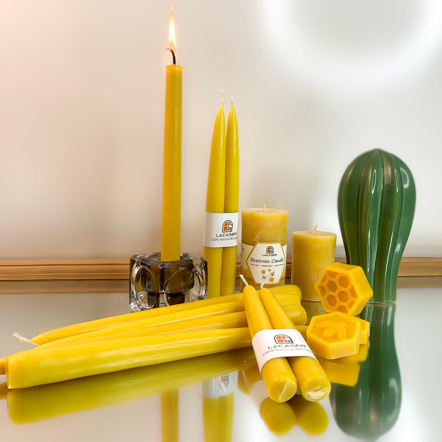 4 Pack Beeswax Pillar Candles Bulk, 100% Pure Beeswax Candles, 2X4 inch Bees Wax Candle for Home,Burning Time 160 Hours Total, Unscented & Dripless, Natural Yellow by Lacaser