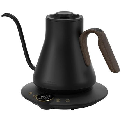 INTASTING Gooseneck Electric Kettle with ±1℉ Temperature Control for Pour Over Coffee & Tea, Quick Heating, BPA-Free Stainless Steel, Built-in Brew Timer, 1500W/0.9L (Black Walnut)