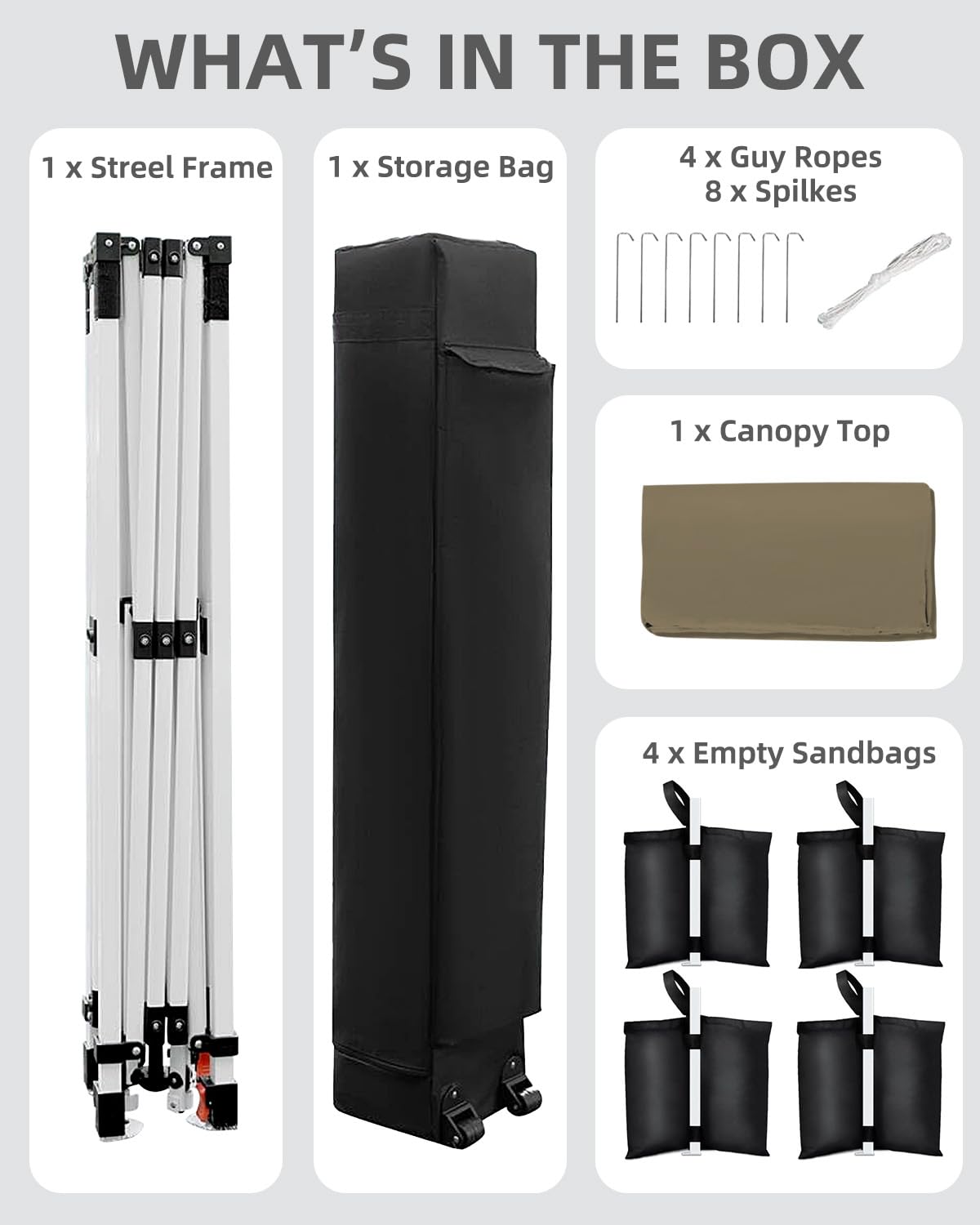 GarveeLife 10x10 Pop Up Canopy with One Button Push Setup - Heavy Duty Outdoor Canopy Tent with Portable Roller Bag - 3 Adjustable Height, 4 Weight Bags, 8 Stakes & 4 Guy Ropes Included, Khaki