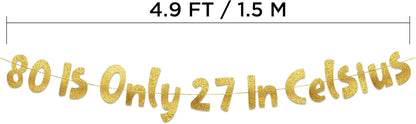 Pre-Strung 80 Gold Glitter Banner - 80th Birthday Decorations for Men & Women | Party Supplies