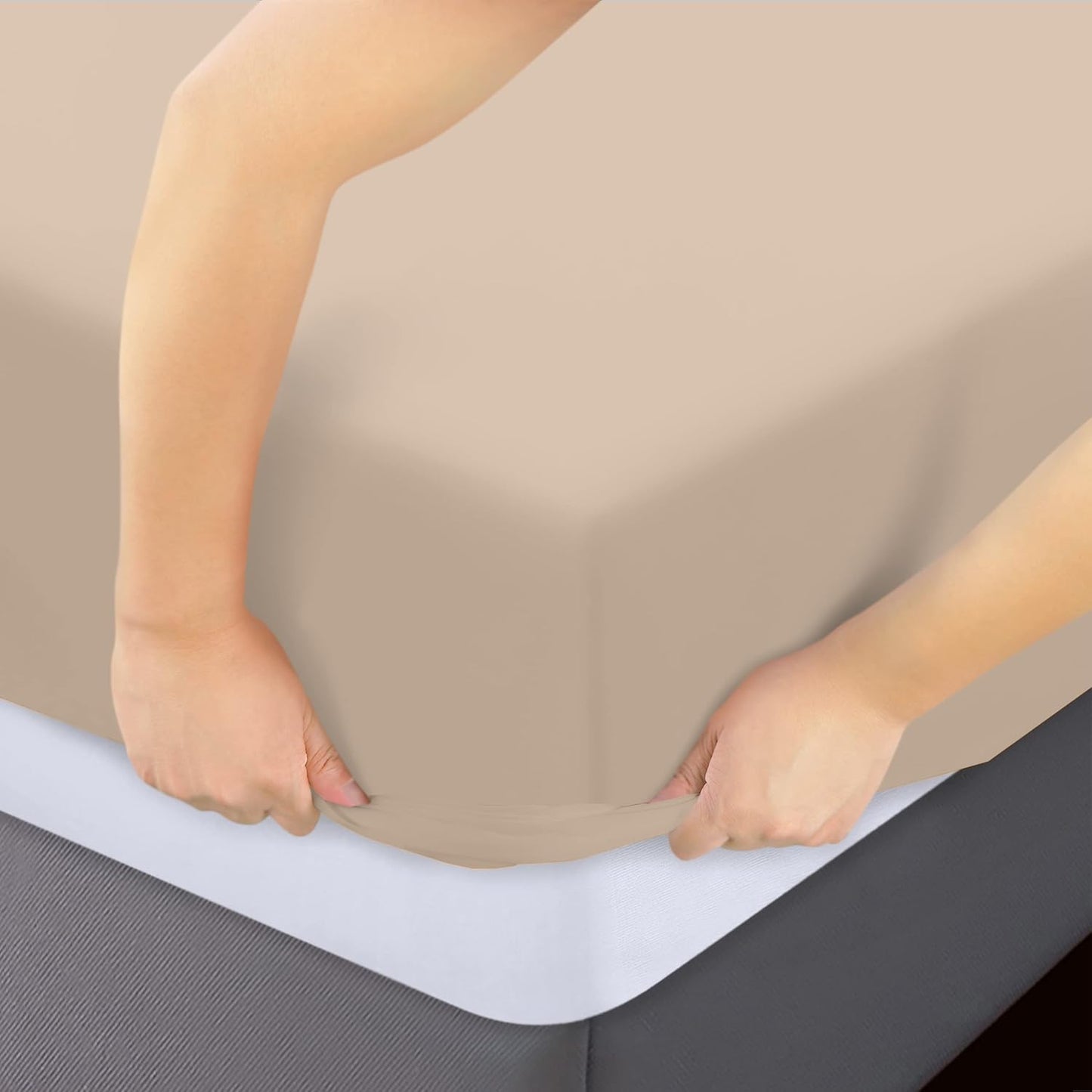 Utopia Bedding Twin Fitted Sheets - Soft Brushed Microfiber - Deep Pocket Design - Bulk Pack of 2 (Beige)